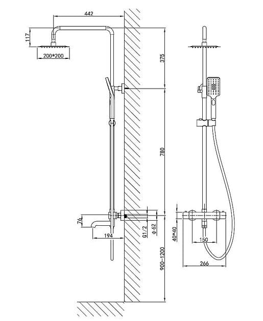 Bản vẽ kỹ thuật sen cây đứng nhiệt độ Clara CF-48355
