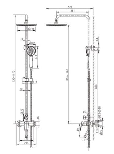 Bản vẽ kỹ thuật sen cây đứng nóng lạnh Clara CF-50355B