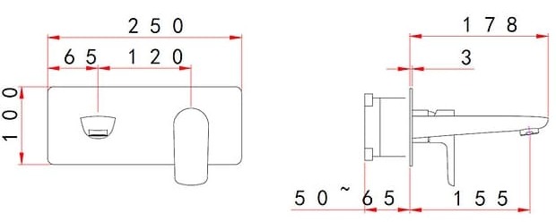Bản vẽ kỹ thuật vòi châu nóng lạnh âm tường Clara CF-76350