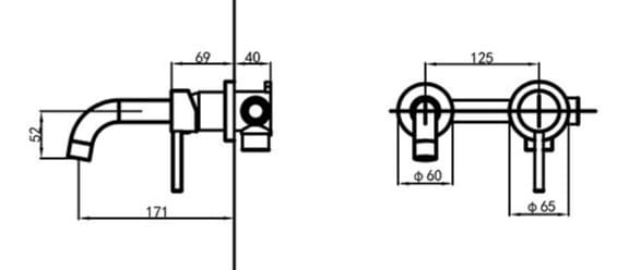 Bản vẽ kỹ thuật vòi châu nóng lạnh gắn tường Clara CF-89350