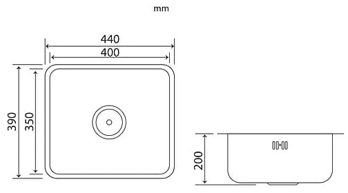Bản vẽ kỹ thuật chậu rửa bát 1 hố inox304 Clara CSS-16