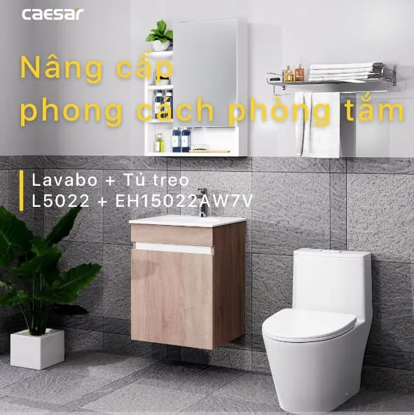 Tủ Treo Phòng Tắm Kèm chậu Caesar L5022 + EH15022AW7V