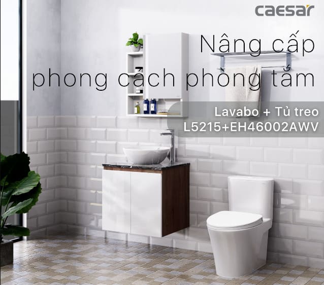 Tủ Treo Phòng Tắm Kèm chậu Caesar L5215 + EH46002AWV