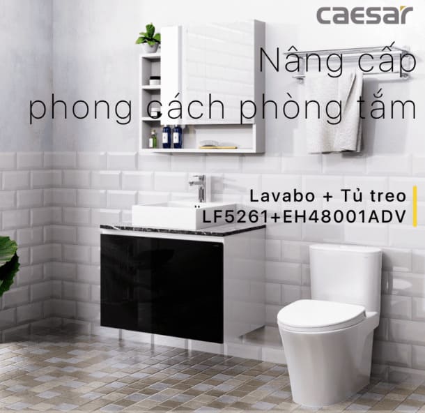 Tủ Treo Phòng Tắm Kèm chậu Caesar LF5261 + EH48001ADV