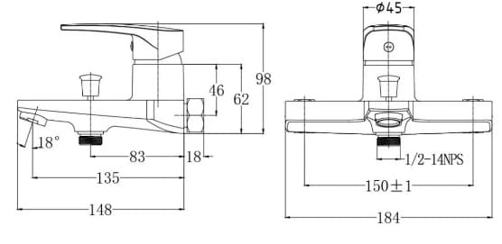 Bản vẽ kỹ thuật sen tắm nóng lạnh tay sen 3 chế độ Caesar S393CW