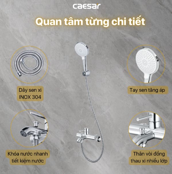 Sen tắm nóng lạnh tay sen 3 chế độ Caesar S523C