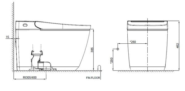 Bản vẽ kỹ thuật Bồn Cầu Điện Tử Treo Tường Đức Grohe 36543SH0 