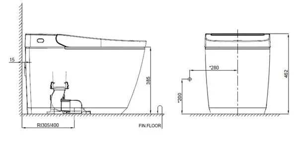 Bản vẽ kỹ thuật Bồn Cầu Điện Tử Treo Tường Đức Grohe 36543SH0 