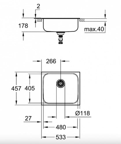 Bản vẽ kỹ thuật Chậu Rửa Bát 1 Hố Nhập Khẩu Đức Grohe 31719SD0