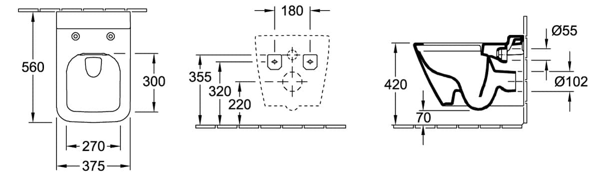 Bản vẽ kỹ thuật bồn cầu treo tường Đức Villeroy-Boch Finion 4664R0RW