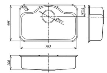 Bản vẽ kỹ thuật Chậu Rửa Bát 1 Hố Nhập Khẩu Nhật Bản Shigeru FCM-K FS