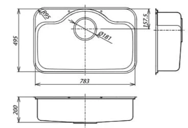 Bản vẽ kỹ thuật Chậu Rửa Bát 1 Hố Nhập Khẩu Nhật Bản Shigeru FCM-K FS