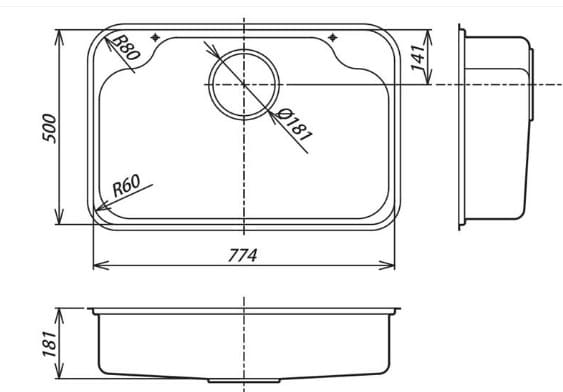 Bản vẽ kỹ thuật Chậu Rửa Bát 1 Hố Nhập Khẩu Nhật Bản Shigeru IB-K FS NE