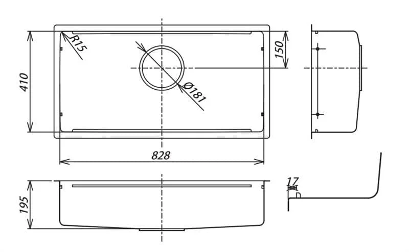 Bản vẽ kỹ thuật Chậu Rửa Bát 1 Hố Nhập Khẩu Nhật Bản Shigeru JSL-K 3F FS