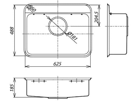 Bản vẽ kỹ thuật Chậu Rửa Bát 1 Hố Nhập Khẩu Nhật Bản Shigeru GX-K FS