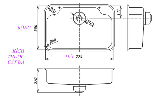 Bản vẽ kỹ thuật Chậu Rửa Bát 1 Hố Nhập Khẩu Nhật Bản Shigeru IB-DK FS