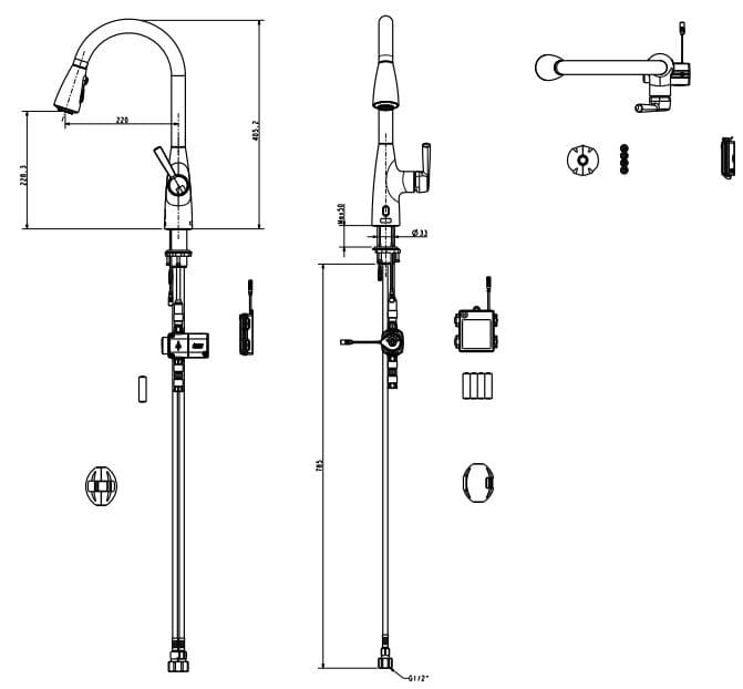 Bản vẽ kỹ thuật Vòi bếp nóng lạnh cảm ứng dùng pin American Standard 1009070000