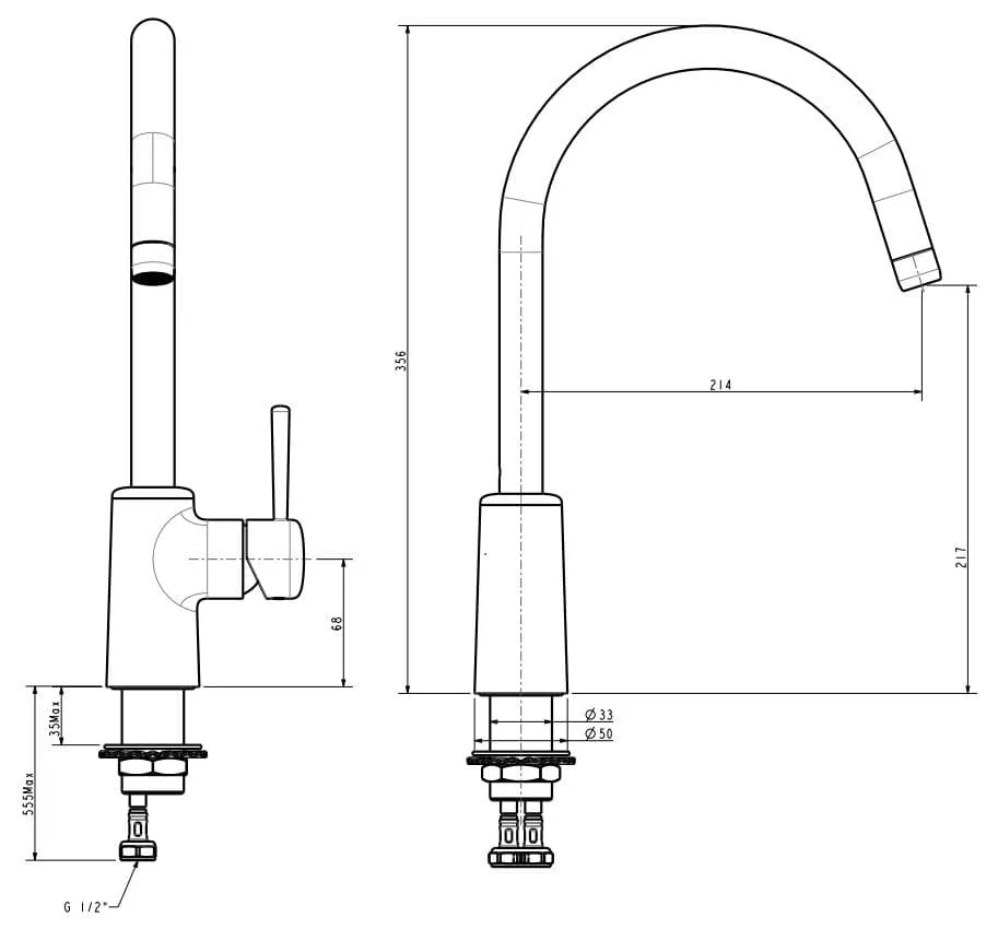 Bản vẽ kỹ thuật vòi bếp nóng lạnh American Standard 1009080000