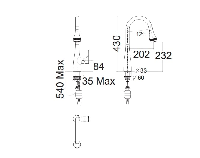 Bản vẽ kỹ thuật Vòi bếp nóng lạnh dây rút American Standard 1009150000