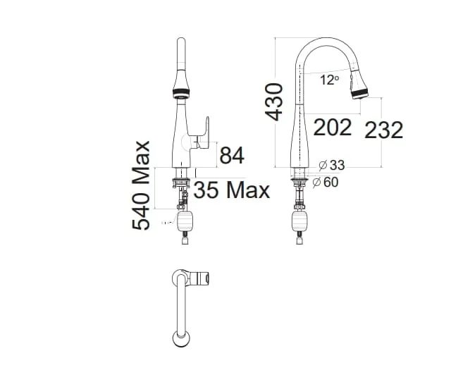 Bản vẽ kỹ thuật Vòi bếp nóng lạnh dây rút American Standard 1009150000