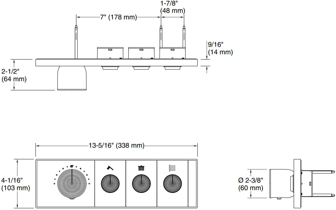 Bản vẽ mặt nạ điều chỉnh gắn tường Kallista P34720-00-BL