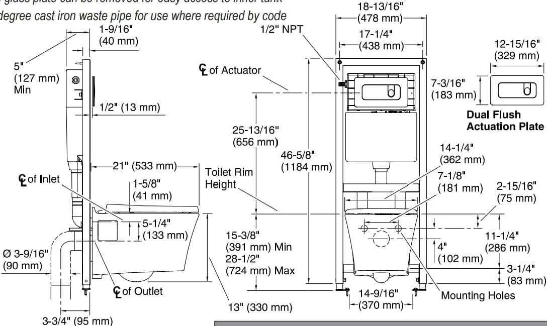 Bản vẽ bộ xả kép bồn cầu âm tường Kallista P70364-00