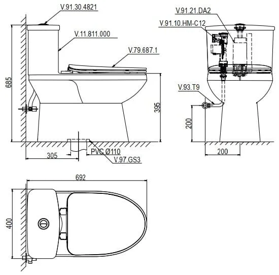 Bồn cầu 1 khối Viglacera V811 