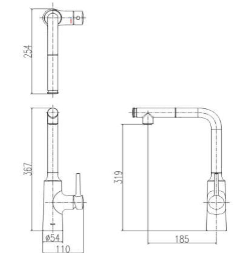 Bản vẽ kỹ thuật Vòi Rửa Bát Dây Rút Inax SFV-907SX