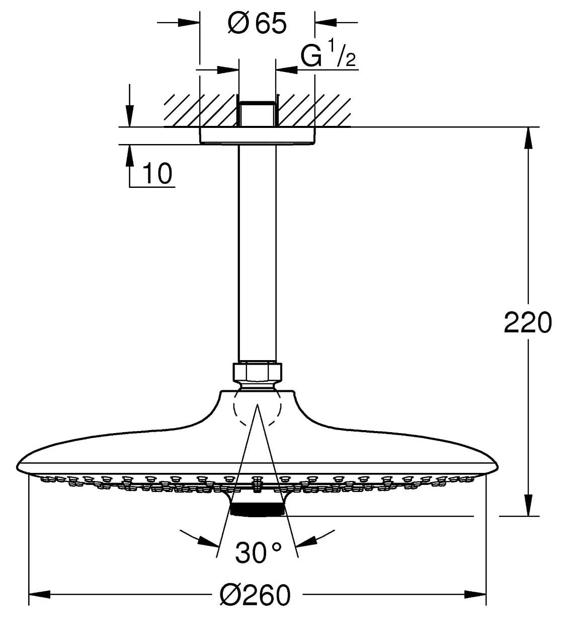 Bản vẽ kỹ thuật Bát Sen Tắm Gắn Trần Đức Grohe 6646000
