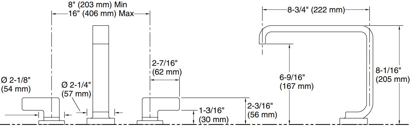 Bản vẽ vòi bồn tắm nóng lạnh Kallista P34237