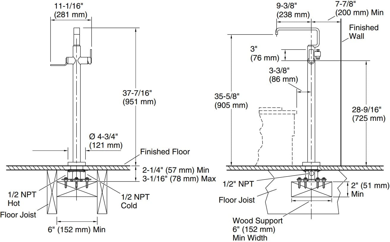 Bản vẽ vòi bồn tắm 1 chân Kallista P34238