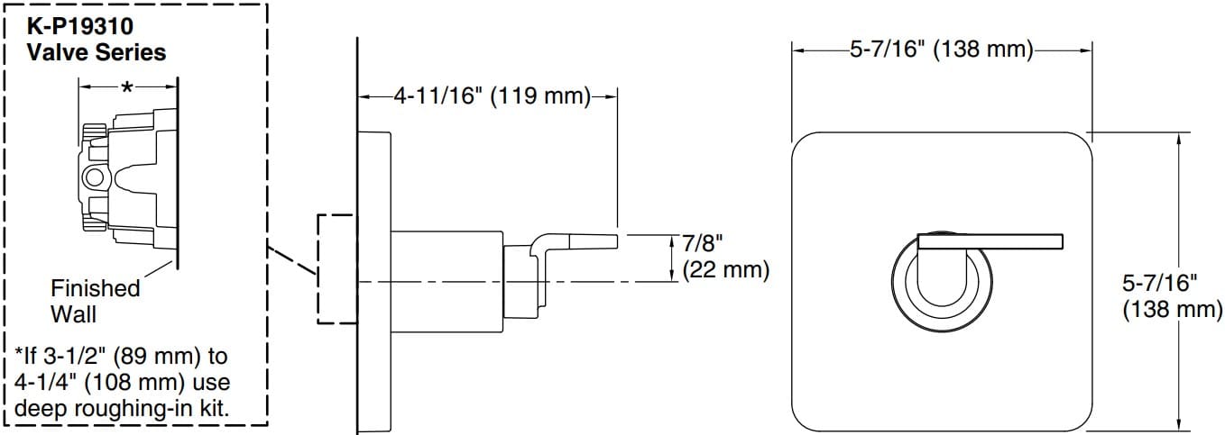 Bản vẽ mặt nạ điều chỉnh gắn tường Kallista P34241