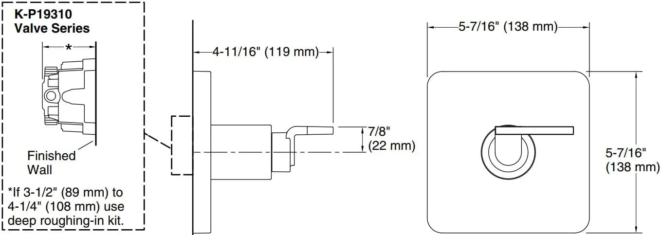 Bản vẽ mặt nạ điều chỉnh gắn tường Kallista P34241