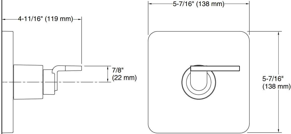 Bản vẽ mặt nạ điều chỉnh gắn tường Kallista P34242