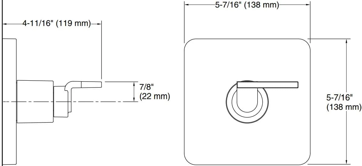 Bản vẽ mặt nạ điều chỉnh gắn tường Kallista P34242