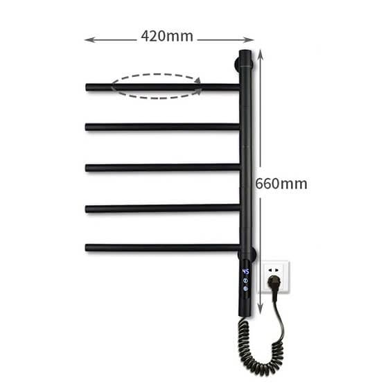 Bản vẽ kỹ thuật Giàn sấy khăn màu đen kết nối APP điện thoại thông minh Miken G63B-Wifi