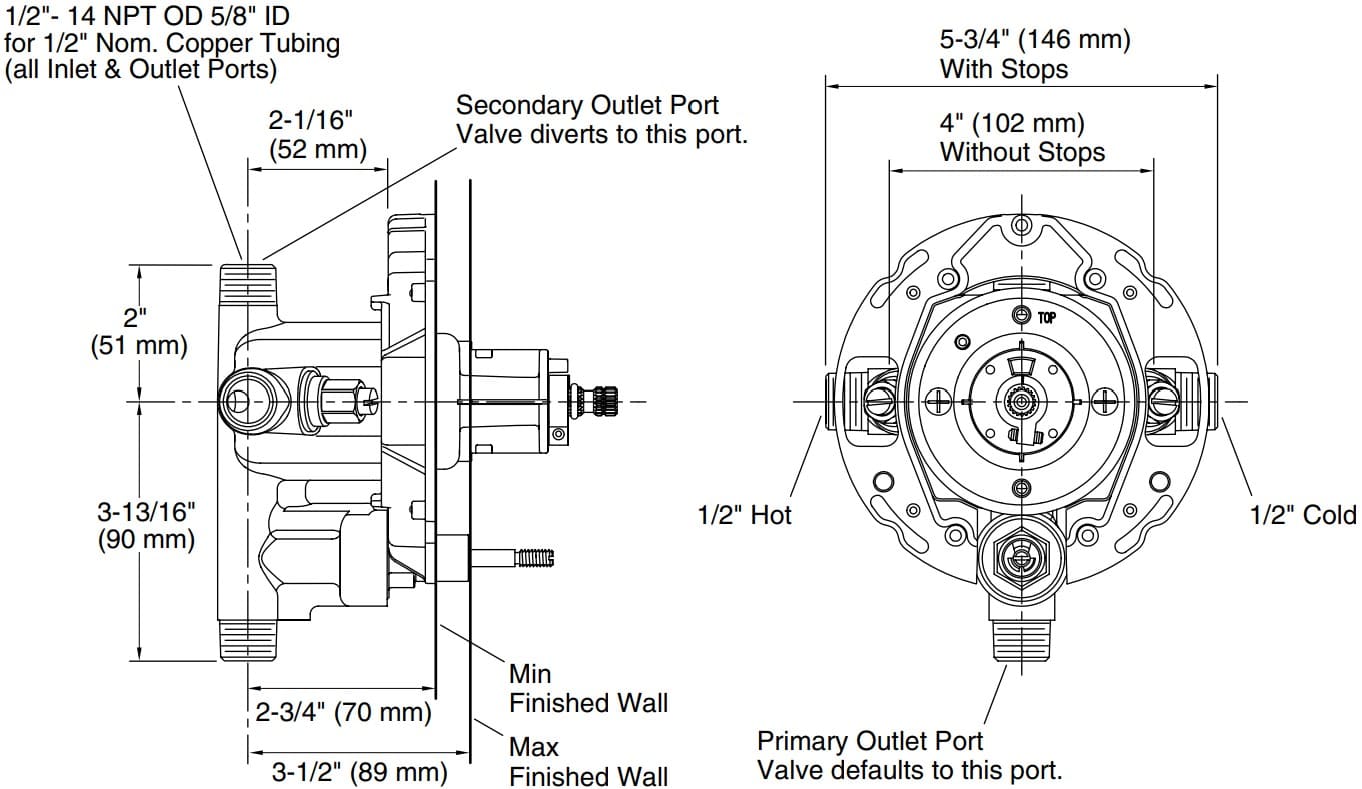 Bản vẽ van âm sen tắm Kallista P29305
