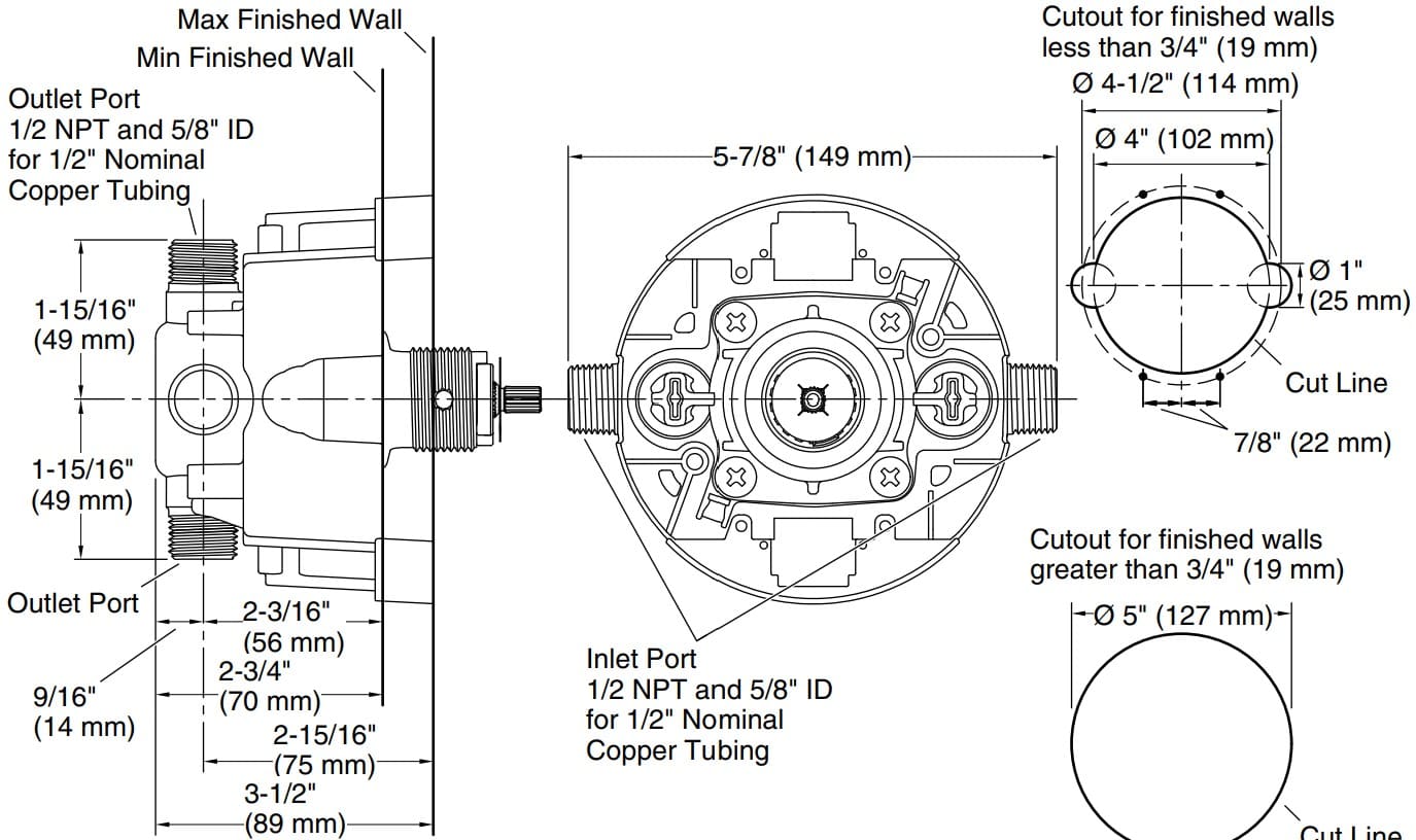 Bản vẽ van âm sen tắm Kallista P29500-WS-NA