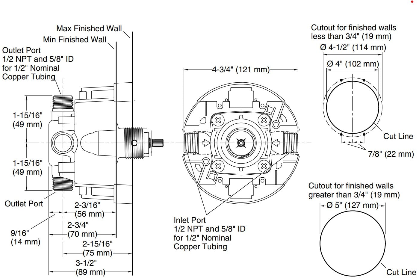 Bản vẽ van âm sen tắm Kallista P29500