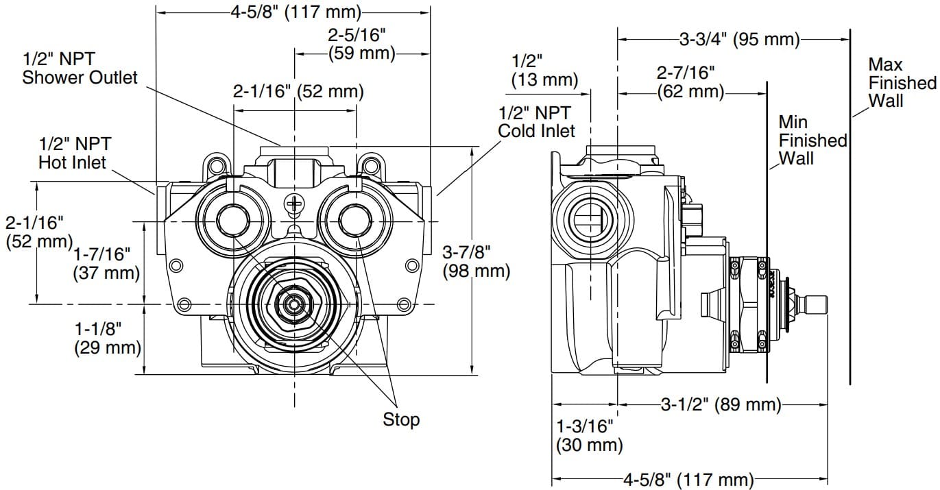 Bản vẽ van âm sen tắm Kallista P29511