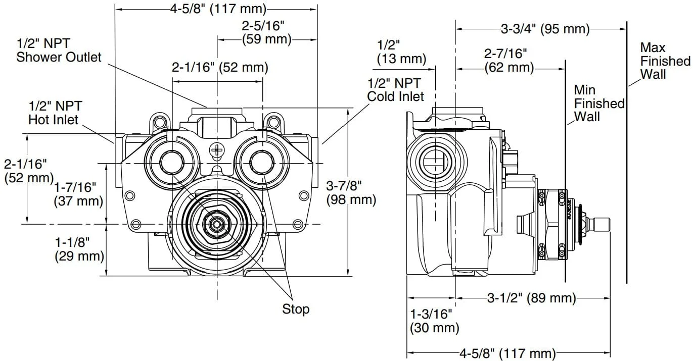 Bản vẽ van âm sen tắm Kallista P29511