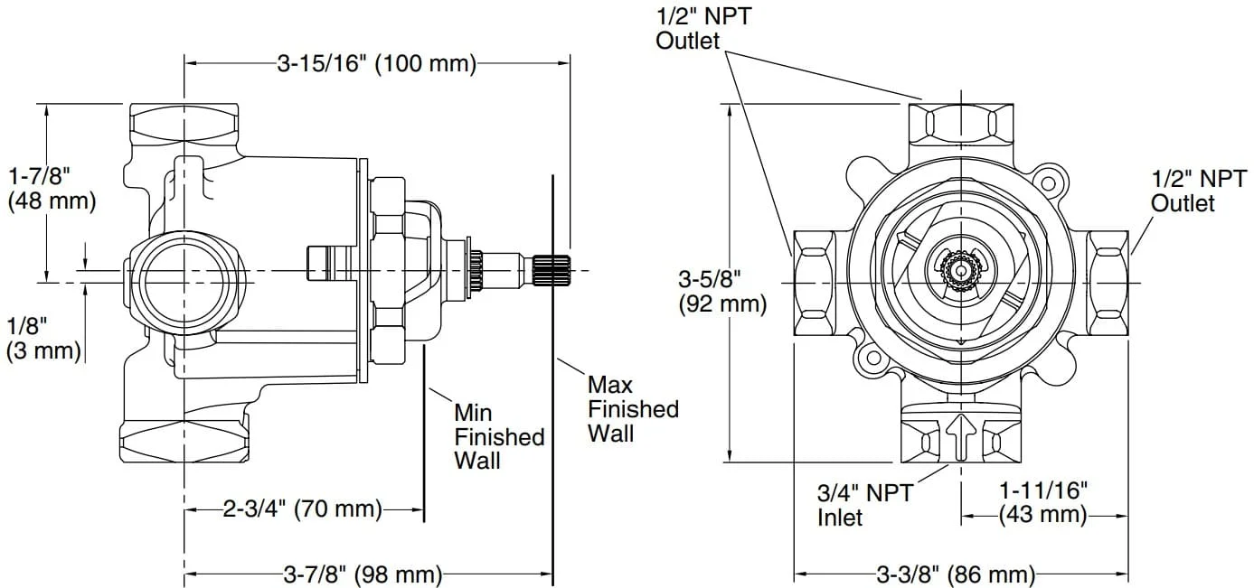 Bản vẽ van âm sen tắm Kallista P29513