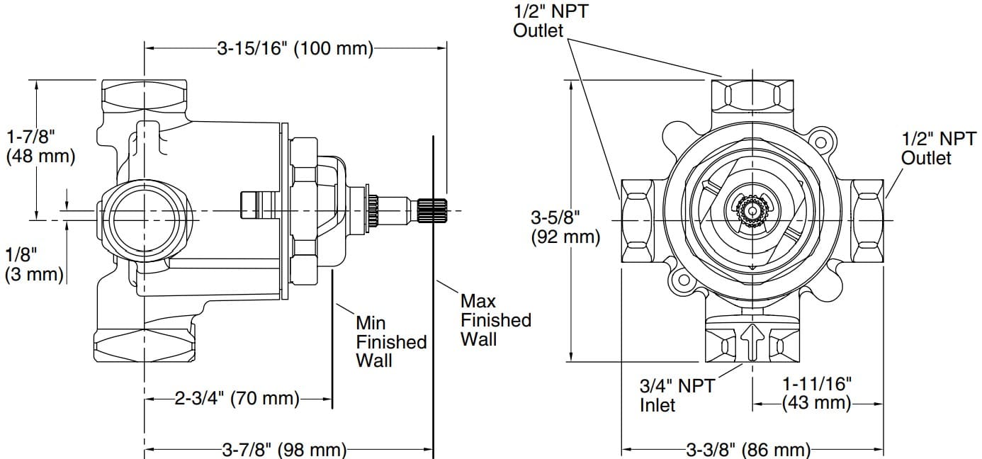 Bản vẽ van âm sen tắm Kallista P29514