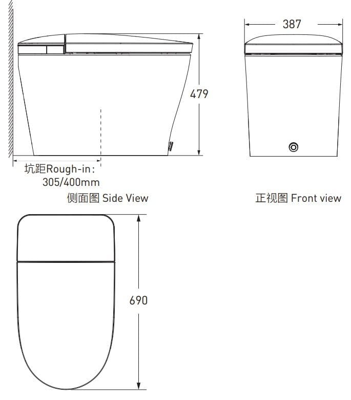 Bản vẽ kỹ thuật bồn cầu thông minh nút nhấn Moen HKSW1363C 