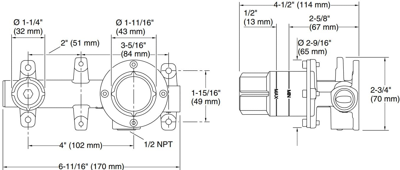 Bản vẽ van vòi chậu rửa mặt âm tường Kallista P41299-00-NA