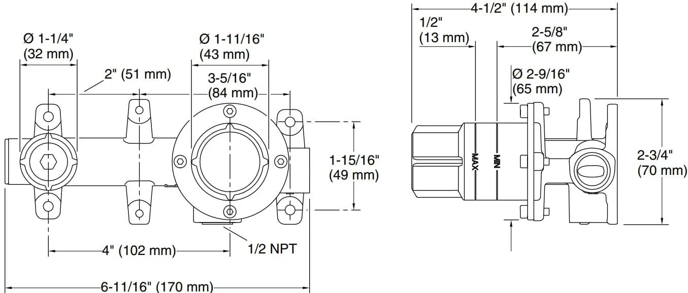 Bản vẽ van vòi chậu rửa mặt âm tường Kallista P41299-00-NA