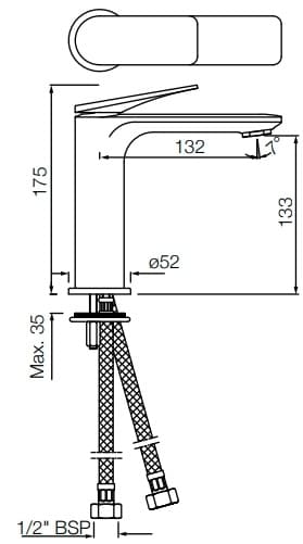 Bản vẽ kĩ thuật Vòi chậu rửa mặt nóng lạnh vàng  Ấn Độ Jaquar LAG-GBP-91023BWFV
