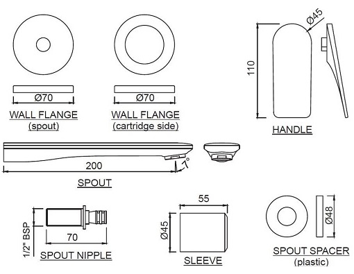 Vòi chậu rửa mặt lavabo âm tường JAQUAR Ấn Độ LAG-CHR-91231NKV
