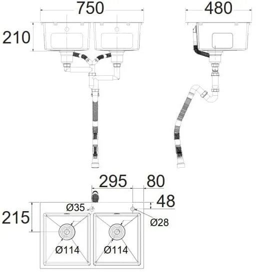 Bản vẽ kỹ thuật Chậu rửa bát 2 hố American Standard FFASX123 