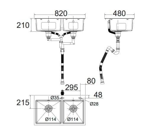 Bản vẽ kỹ thuật Chậu rửa bát 2 hố American Standard FFASX124